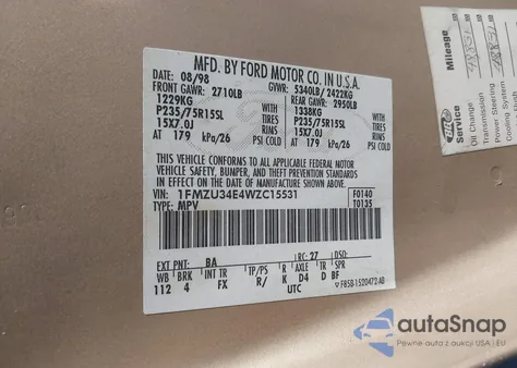 1998 Ford Explorer Eddie Bauer/Limited/Xl/Xlt из США, поврежденный, VIN 1FMZU34E4WZC15531